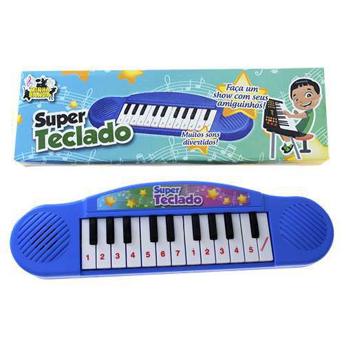 TOY12490-A-SUPER TECLADO MUSICAL AZUL-CX C/ 48 BRINQUEDOS, POP BRINQUEDOS, TECLADO DE BRINQUEDO, TECLADO INFANTIL, TECLADO MUSICAL, BRINQUEDO MUSICAL, TECLADO AZUL, TECLADO DE MENINO POP BRINQUEDOS